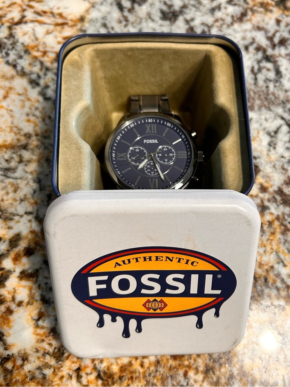 Fossil Men's Black and Silver Stainless Steel Chronograph Watch